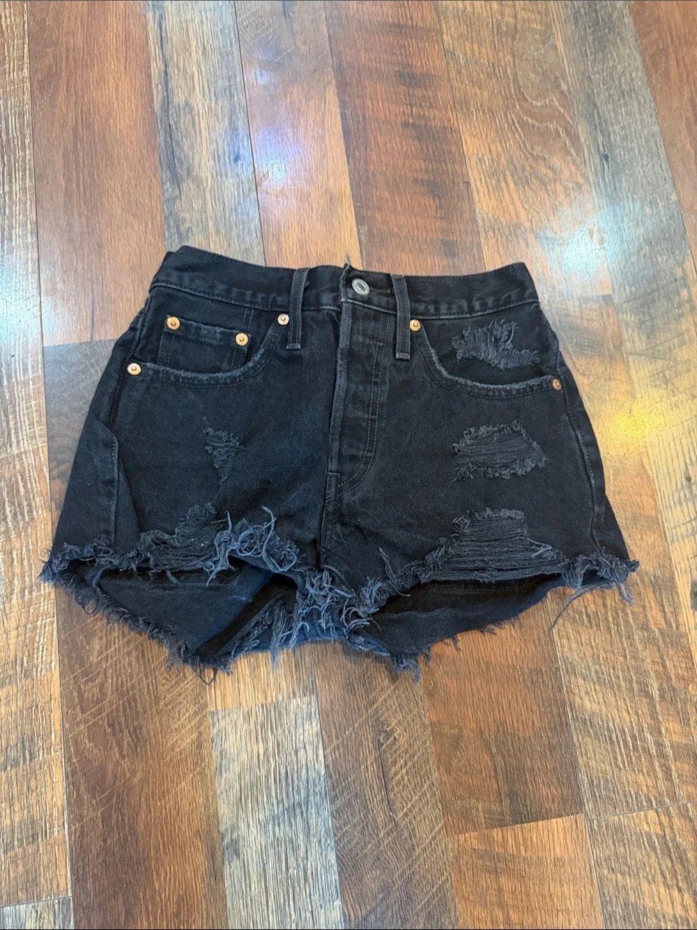 High-Waist Black Distressed Denim Shorts 24 (5240)